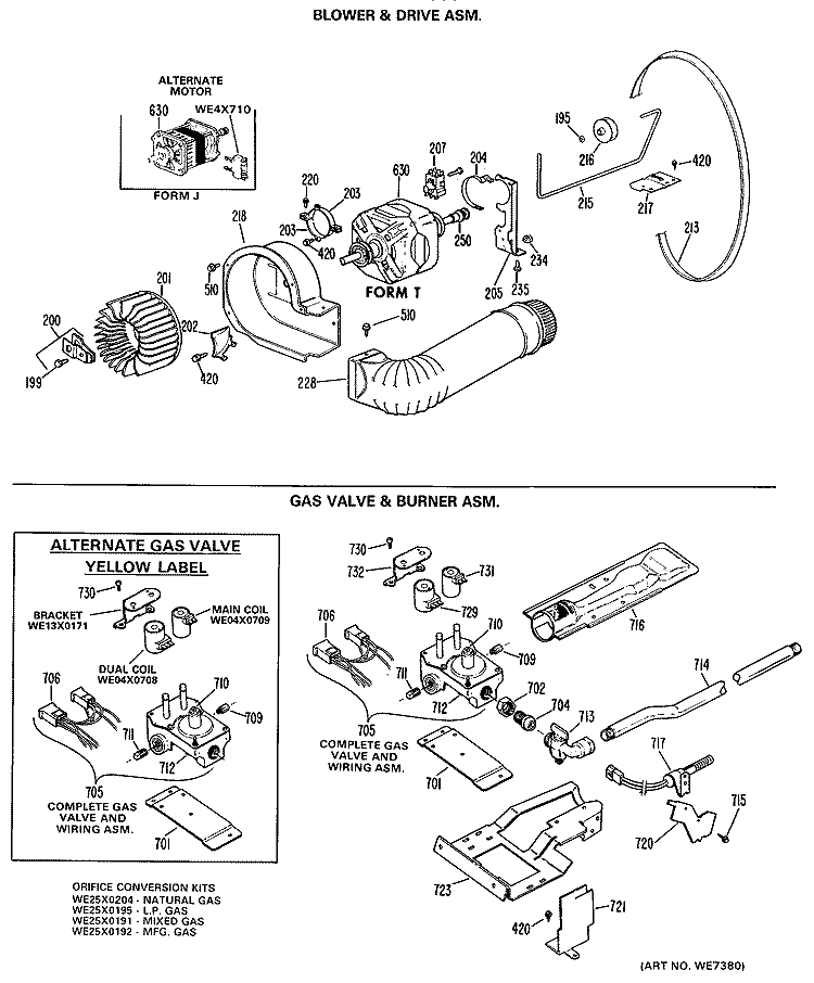 BLOWER &DRIVE ASM. Diagram and Parts List for DRL2885KBL  General Electric Dryer