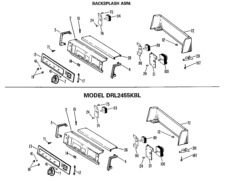 BACKSPLASH ASM. Diagram and Parts List for DRL2455KBL  General Electric Dryer
