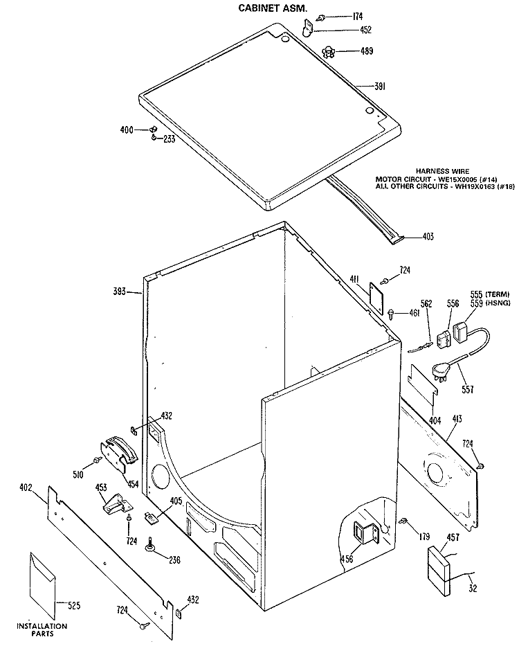 CABINET ASM. Diagram and Parts List for DRL2455KBL  General Electric Dryer