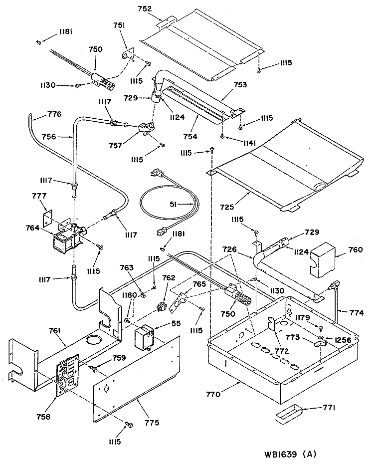 Section Diagram and Parts List for 14888B0  General Electric Range