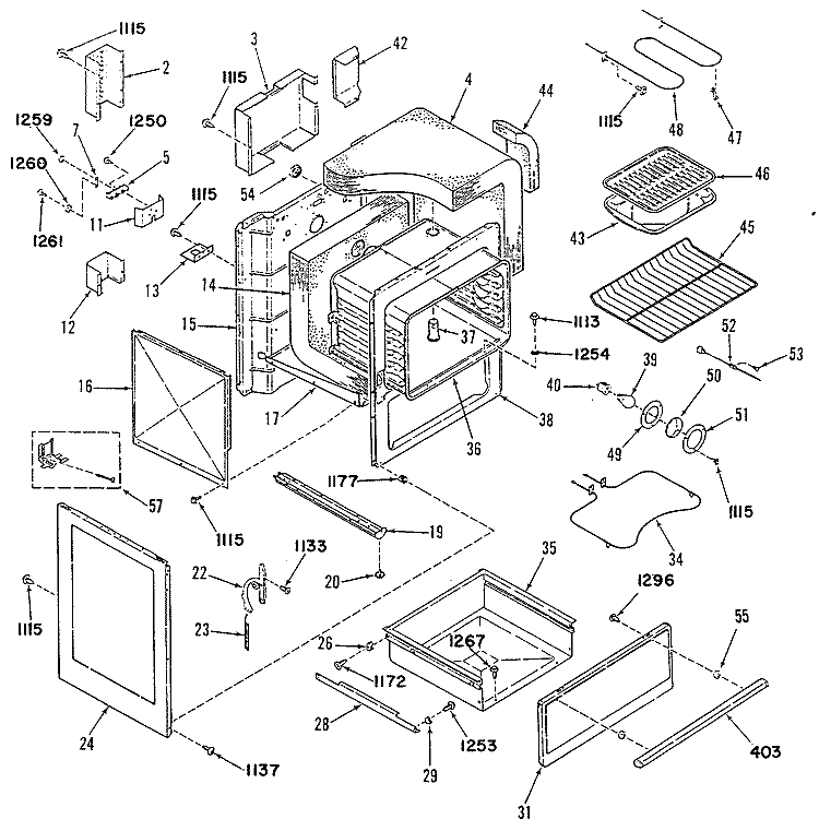 Section Diagram and Parts List for L3B325G0L0  General Electric Range