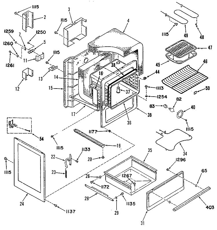 Section Diagram and Parts List for L3B130G0L0  General Electric Range