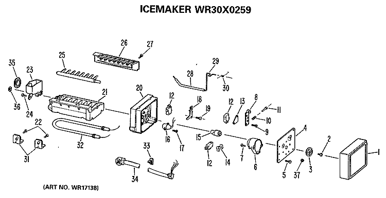 ICEMAKER Diagram and Parts List for WR30X0259  General Electric Ice Maker