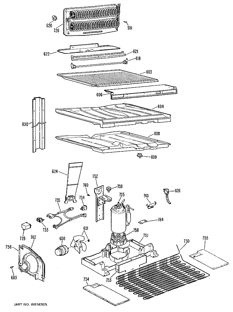 Section Diagram and Parts List for MTX18ELERWH  General Electric Refrigerator