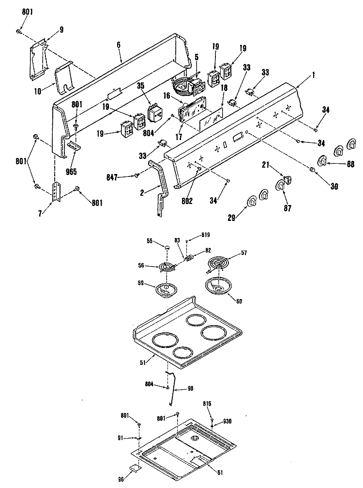 Section Diagram and Parts List for L3B315GL0  General Electric Range