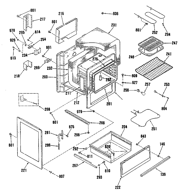 Section Diagram and Parts List for L3B315GL0  General Electric Range