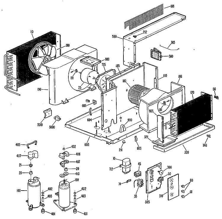 Section Diagram and Parts List for YVS08FAC1  General Electric Air Conditioner