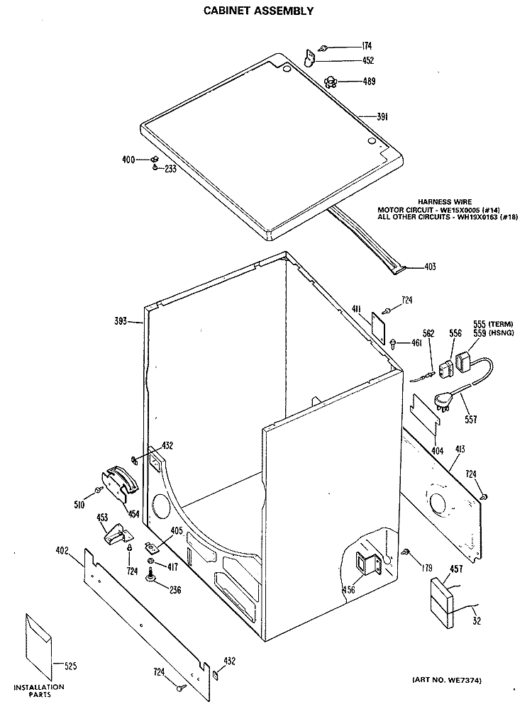 CABINET ASSEMBLY Diagram and Parts List for DRL2455MAL  General Electric Dryer