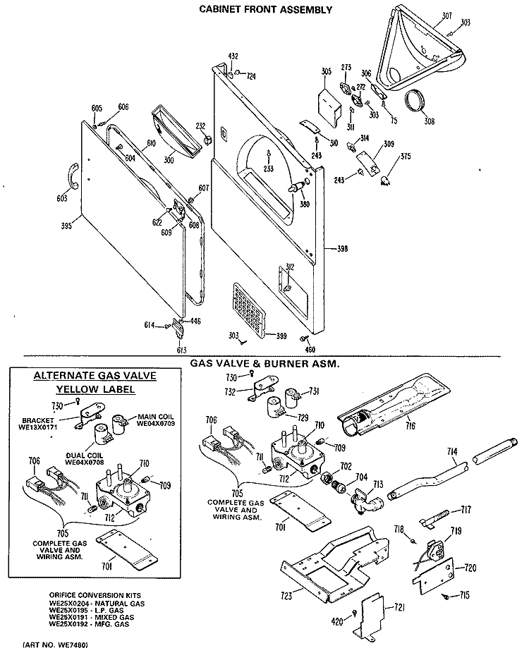 CABINET FRONT ASSEMBLY Diagram and Parts List for DRL2455MAL  General Electric Dryer