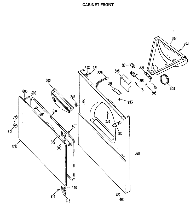 CABINET FRONT Diagram and Parts List for DRB1555MAL  General Electric Dryer