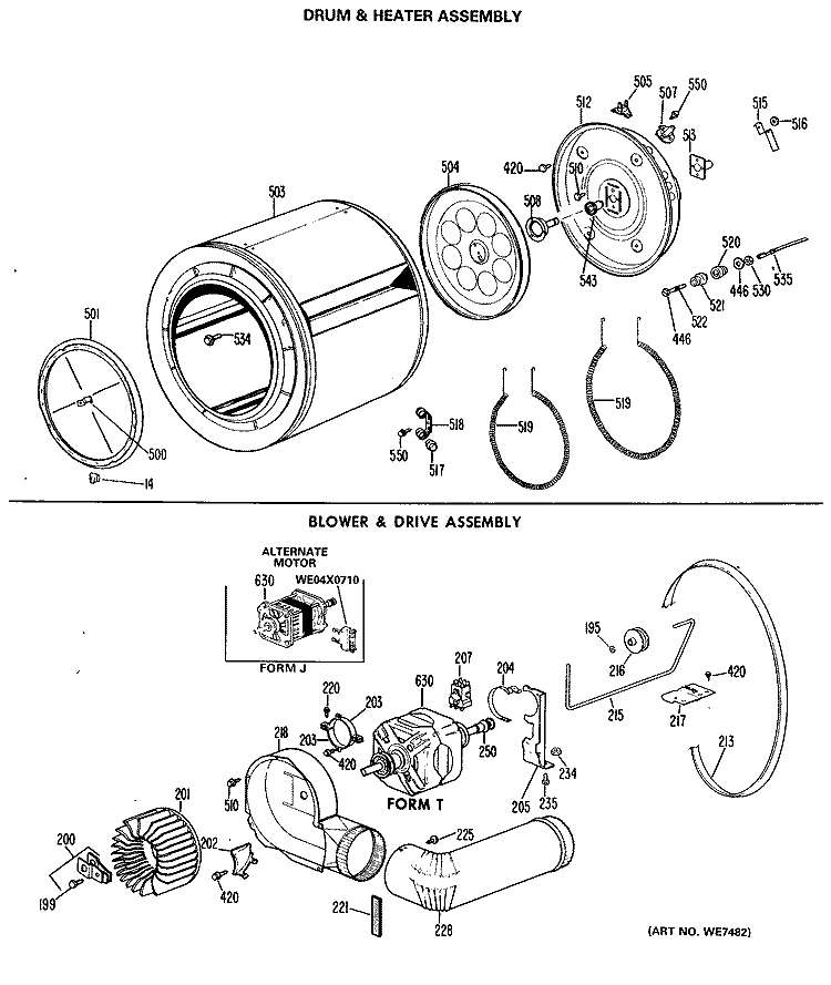 DRUM & HEATER ASSEMBLY Diagram and Parts List for DRB1555MAL  General Electric Dryer