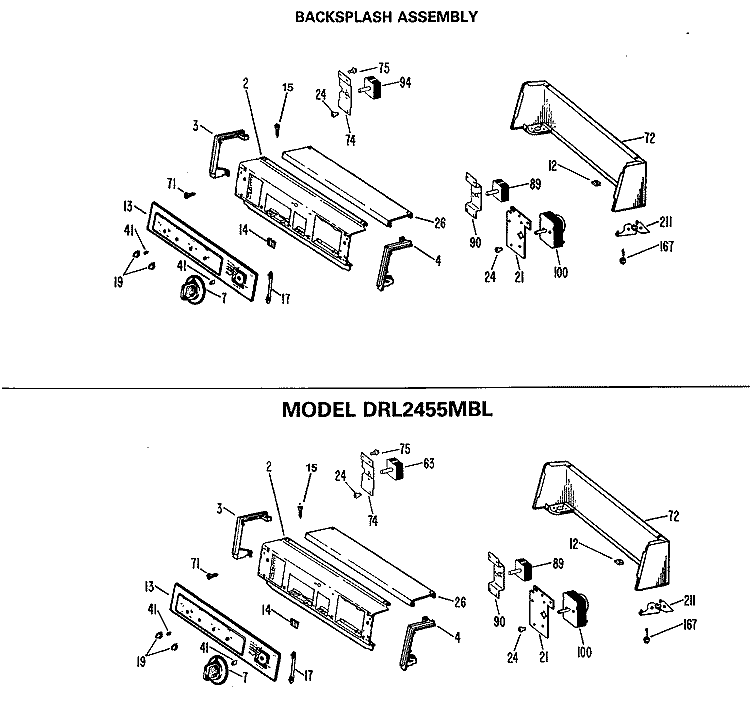 BACKSPLASH ASSEMBLY Diagram and Parts List for DRL1555MBL  General Electric Dryer