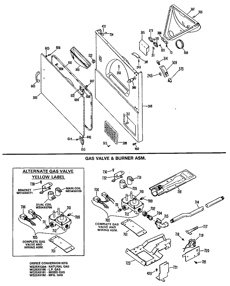 CABINET FRONT ASEMBLY Diagram and Parts List for DRL1555MBL  General Electric Dryer