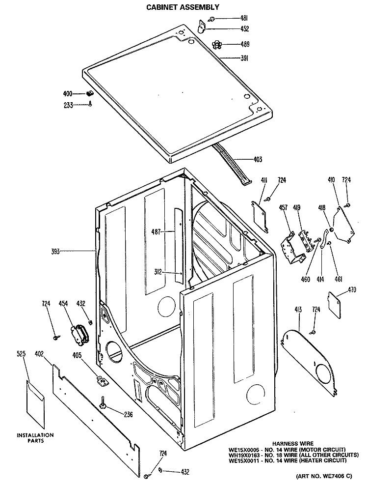 CABINET ASSEMBLY Diagram and Parts List for DRB2885MBL  General Electric Dryer