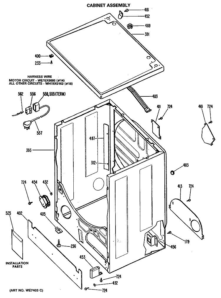 CABINET ASSEMBLY Diagram and Parts List for DRL2885MBL  General Electric Dryer