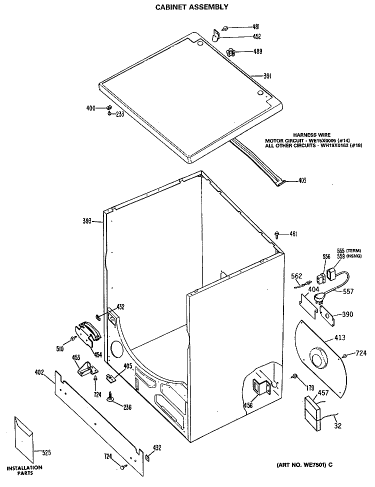 CABINET ASSEMBLY Diagram and Parts List for DRL1555MCL  General Electric Dryer