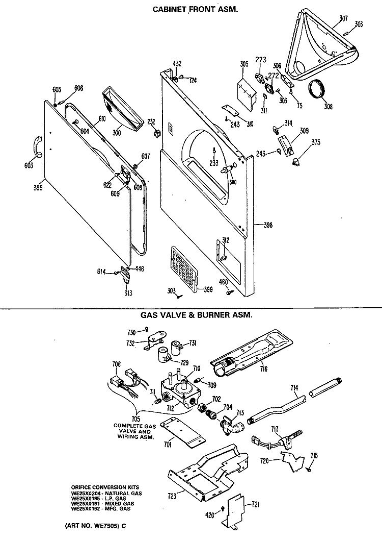 CABINET FRONT ASM. Diagram and Parts List for DRL1555MCL  General Electric Dryer