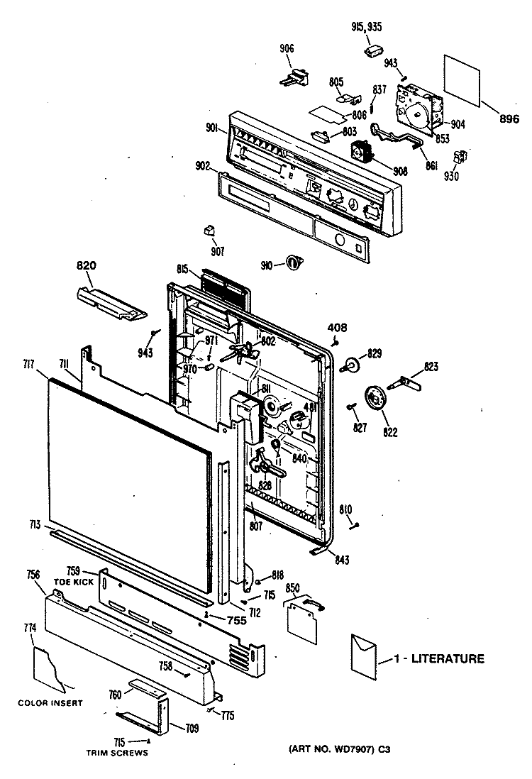 Section Diagram and Parts List for PSD200V-64BA  General Electric Dishwasher
