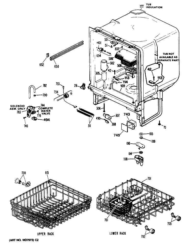 Section Diagram and Parts List for PSD200V-64BA  General Electric Dishwasher