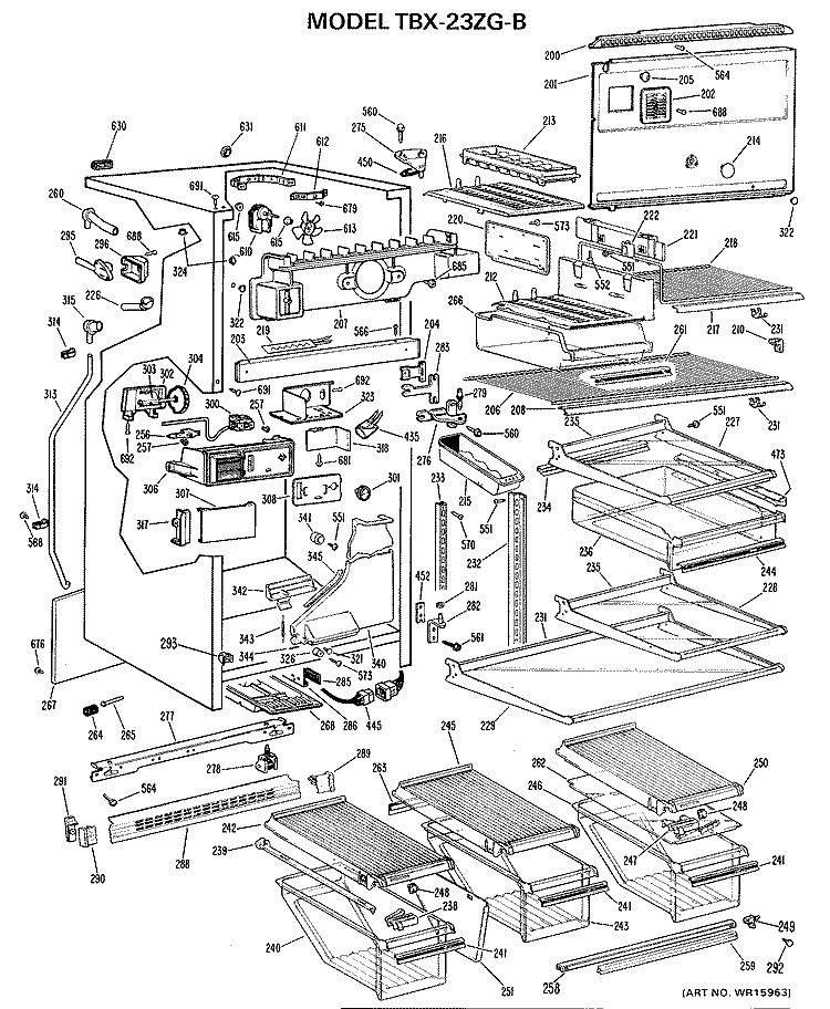 Section Diagram and Parts List for TBX23ZGBR  General Electric Refrigerator