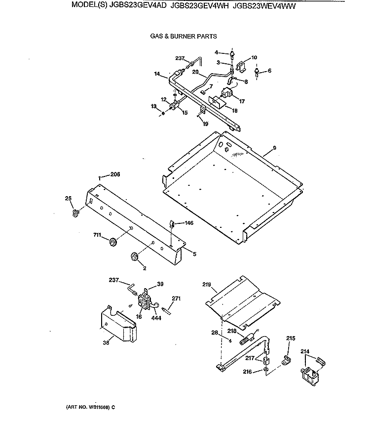 GAS & BURNER PARTS Diagram and Parts List for JGBS23GEV4AD  General Electric Range