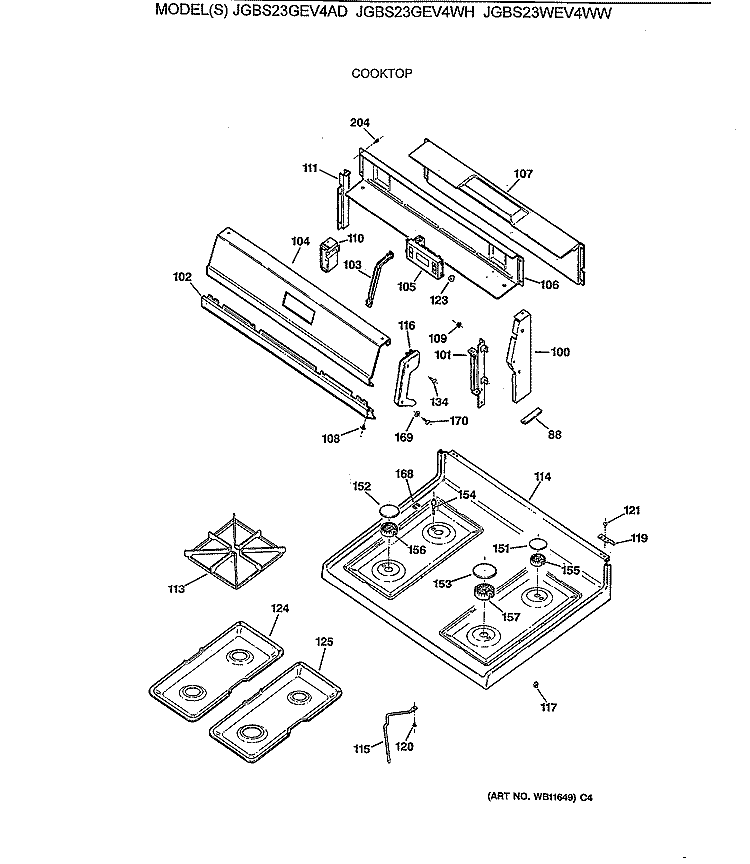 COOKTOP Diagram and Parts List for JGBS23GEV4AD  General Electric Range