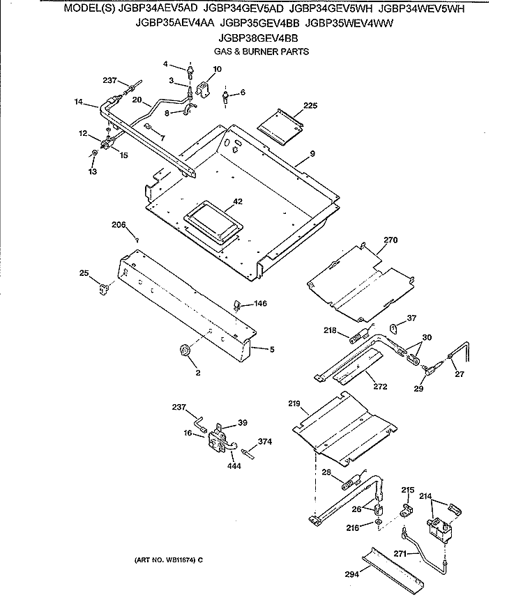 GAS & BURNER PARTS Diagram and Parts List for JGBP35AEV4AA  General Electric Range