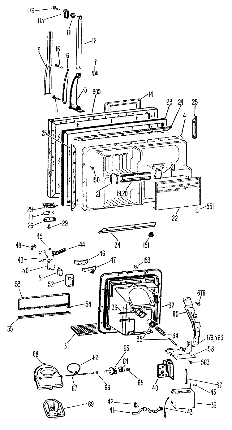 Section Diagram and Parts List for TBF21RBDL  General Electric Refrigerator
