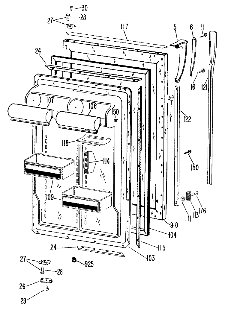 Section Diagram and Parts List for TBF21RBDL  General Electric Refrigerator