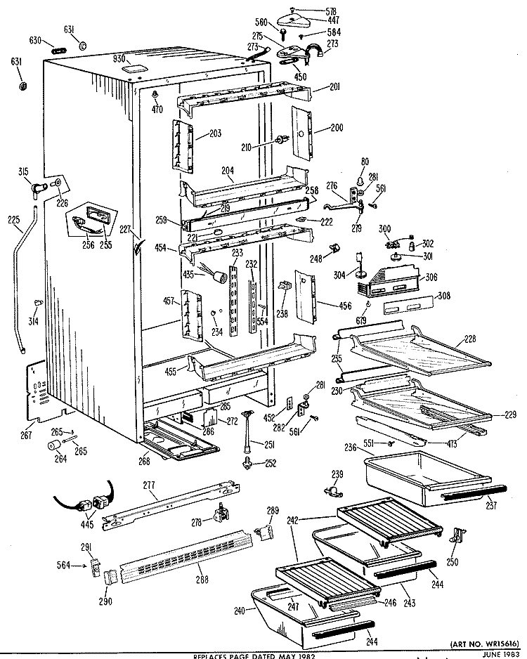 Section Diagram and Parts List for TBF21RBDL  General Electric Refrigerator