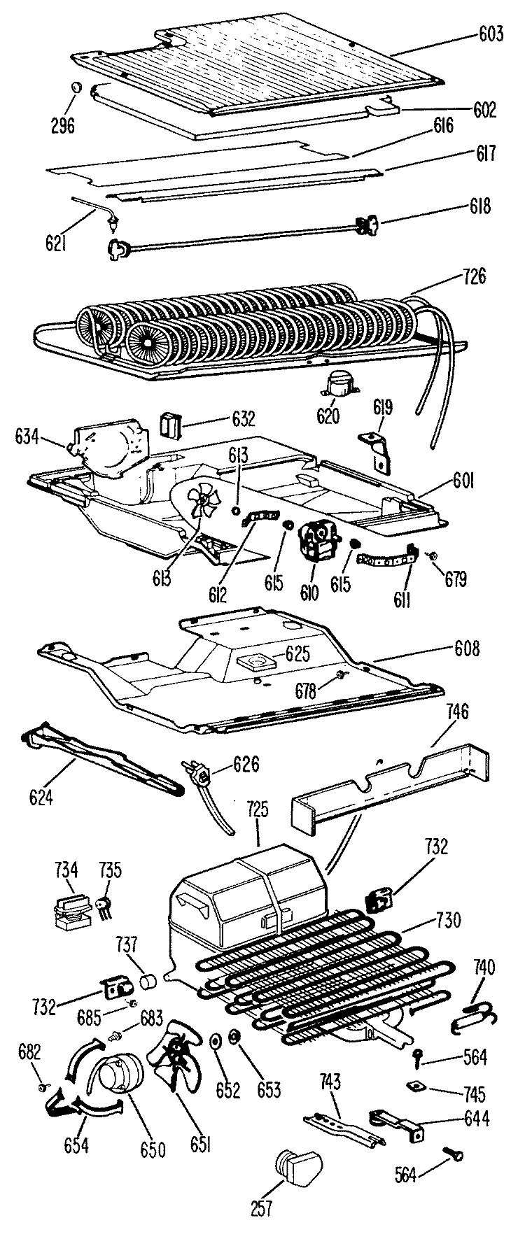 Section Diagram and Parts List for TBF21RBDL  General Electric Refrigerator