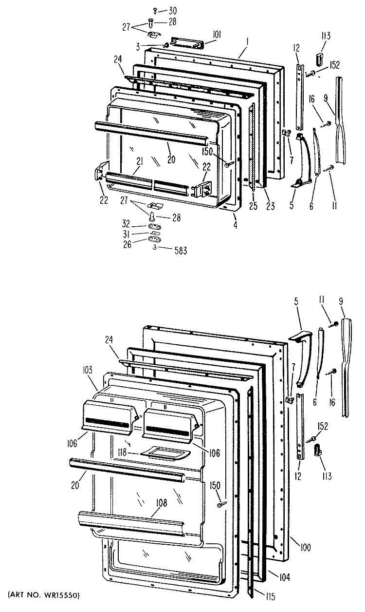 Section Diagram and Parts List for TBF14SBCL  General Electric Refrigerator
