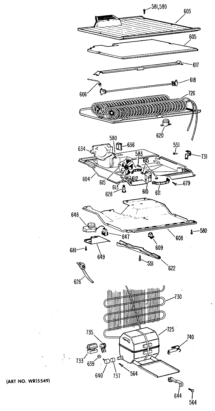 Section Diagram and Parts List for TBF14SBCL  General Electric Refrigerator