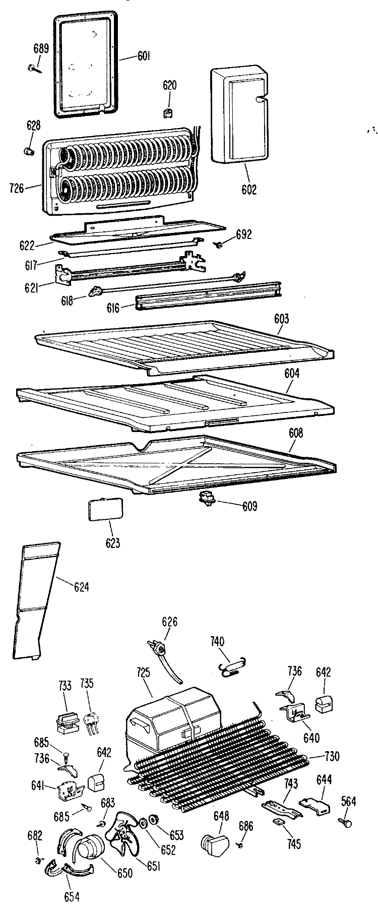 Section Diagram and Parts List for TBFM17VBCR  General Electric Refrigerator