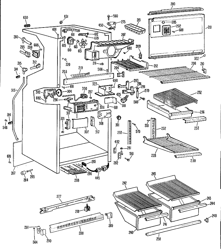 Section Diagram and Parts List for TBF19PBDR  General Electric Refrigerator