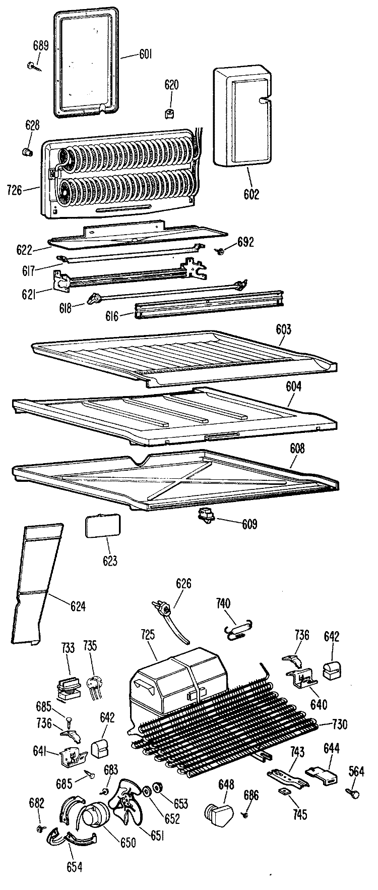Section Diagram and Parts List for TBF19PBDR  General Electric Refrigerator