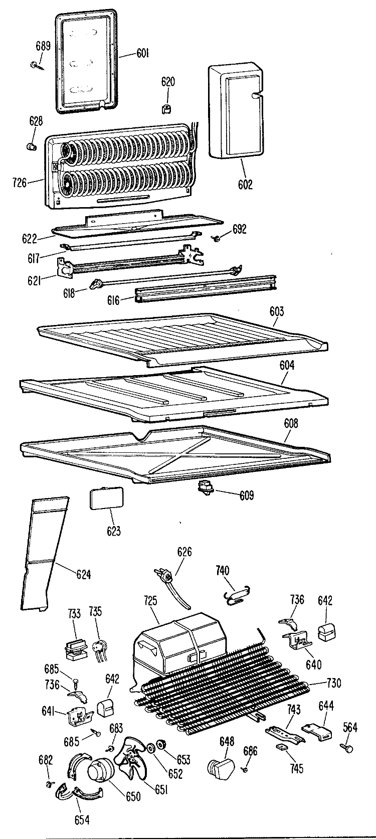 Section Diagram and Parts List for TBF19ZBMR  General Electric Refrigerator