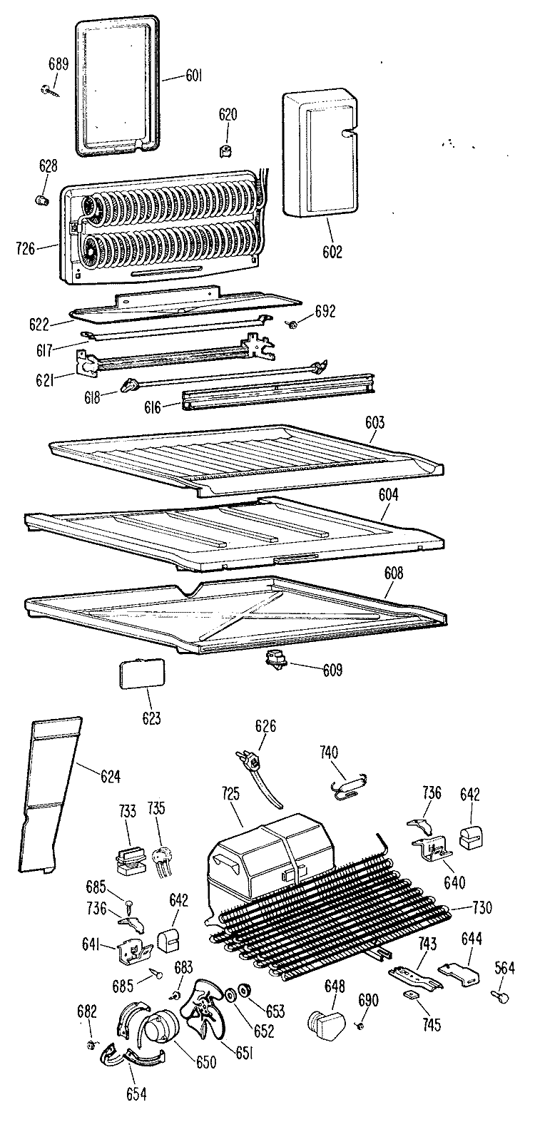 Section Diagram and Parts List for TBF17DBMR  General Electric Refrigerator