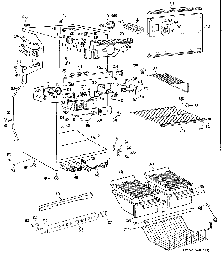 Section Diagram and Parts List for TBF17SBML  General Electric Refrigerator