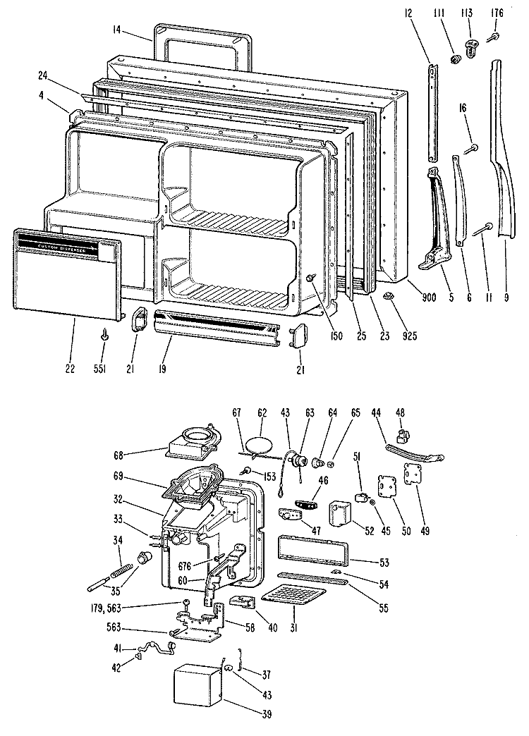 Section Diagram and Parts List for TBF22RCCR  General Electric Refrigerator