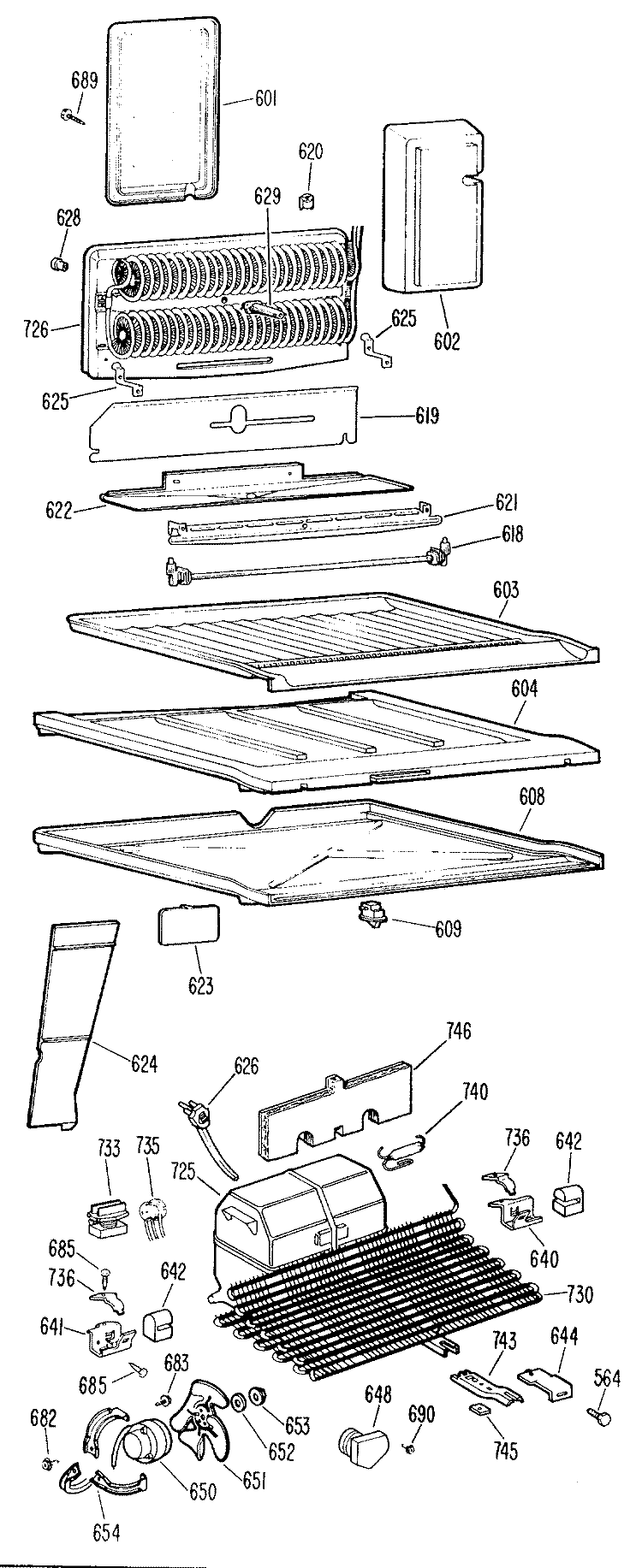 Section Diagram and Parts List for TBF22RCCR  General Electric Refrigerator