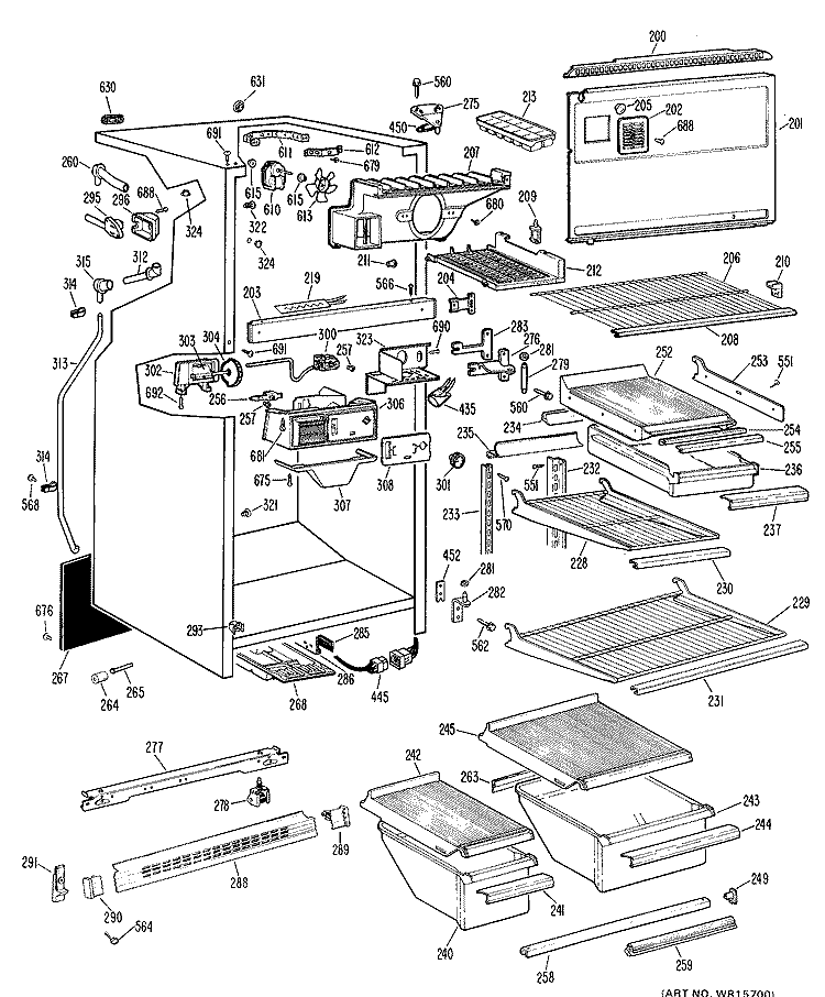 Section Diagram and Parts List for TBF17DCCR  General Electric Refrigerator