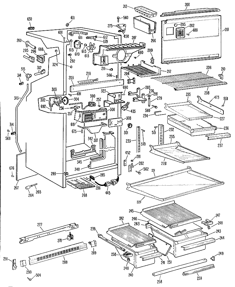 Section Diagram and Parts List for TBF17ZCCR  General Electric Refrigerator