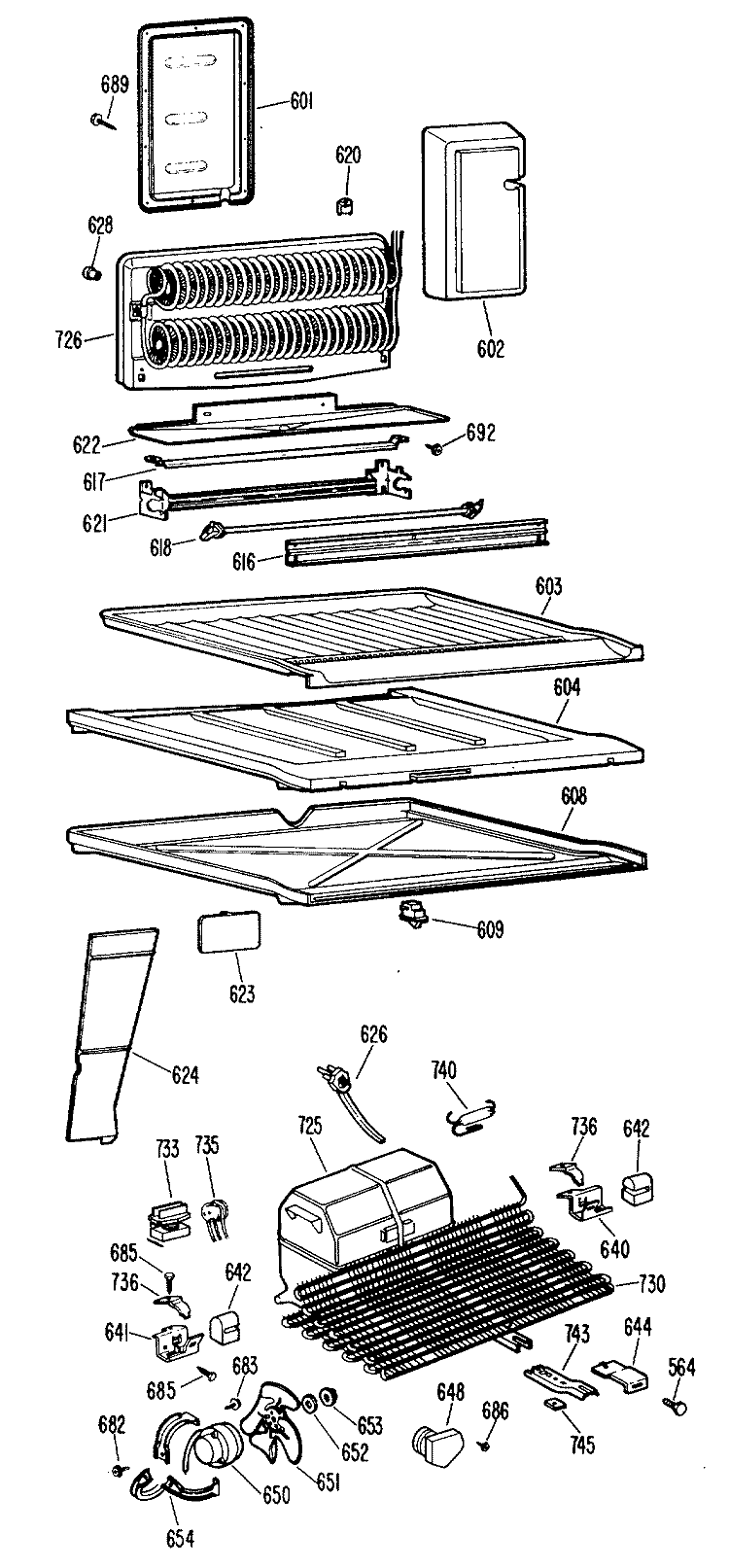 Section Diagram and Parts List for TBF19DCCR  General Electric Refrigerator