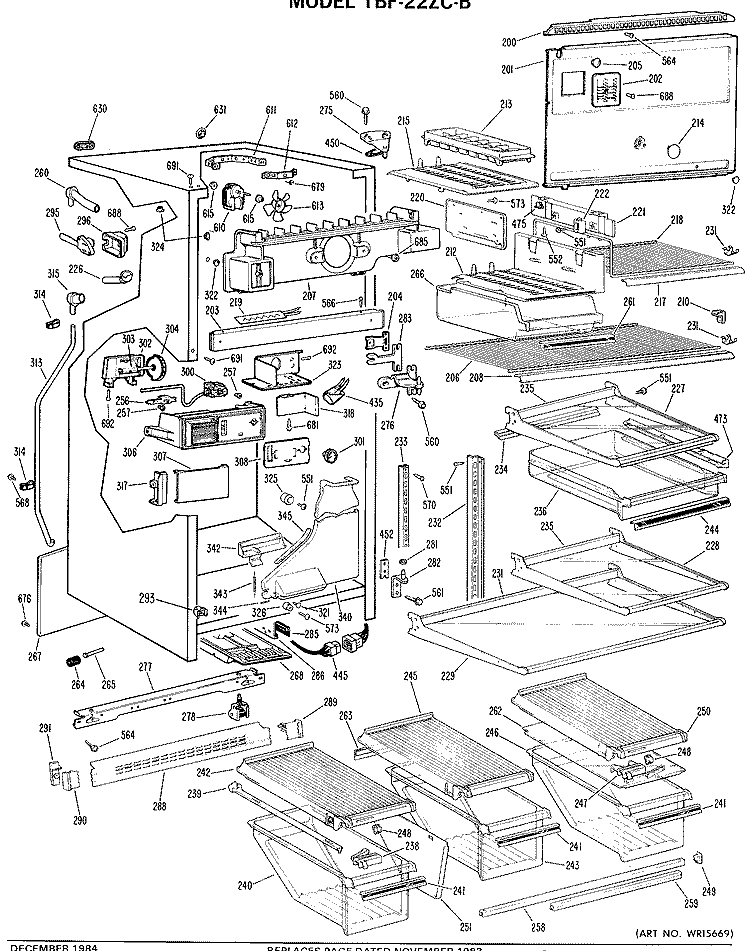Section Diagram and Parts List for TBF22ZCDR  General Electric Refrigerator
