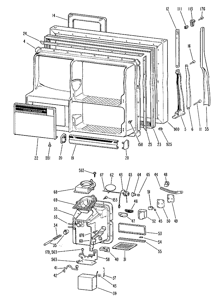 Section Diagram and Parts List for TBX22RFDL  General Electric Refrigerator