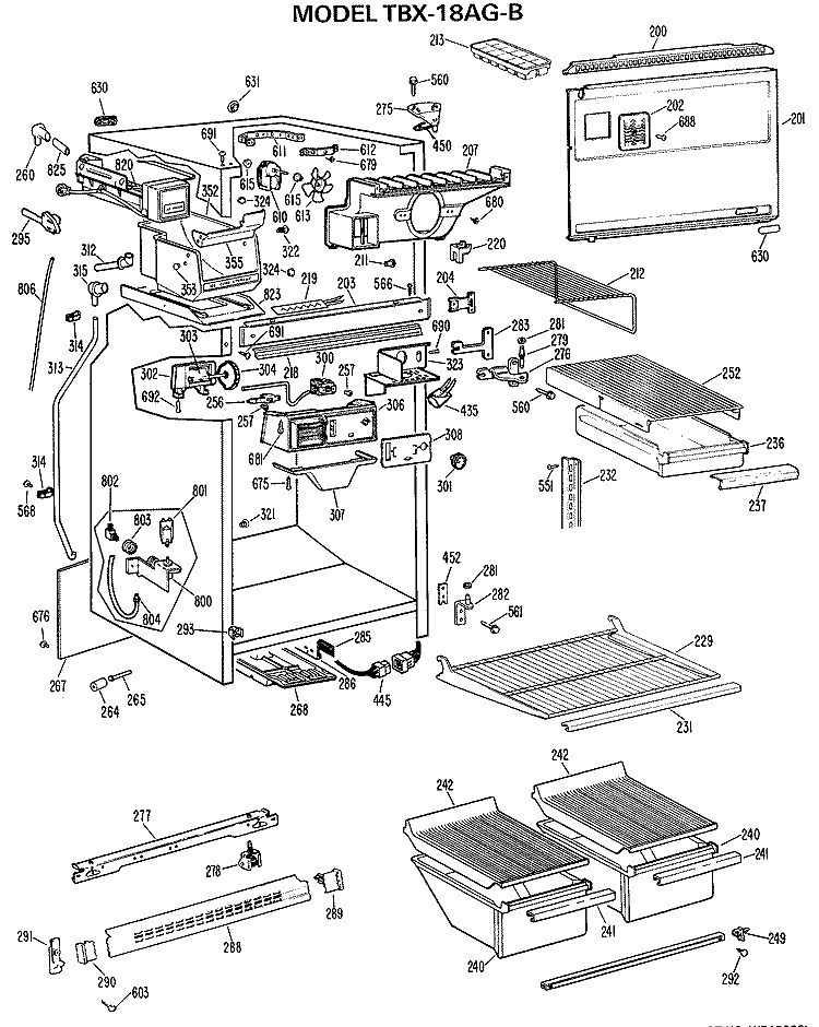 Section Diagram and Parts List for TBX18AGCR  General Electric Refrigerator