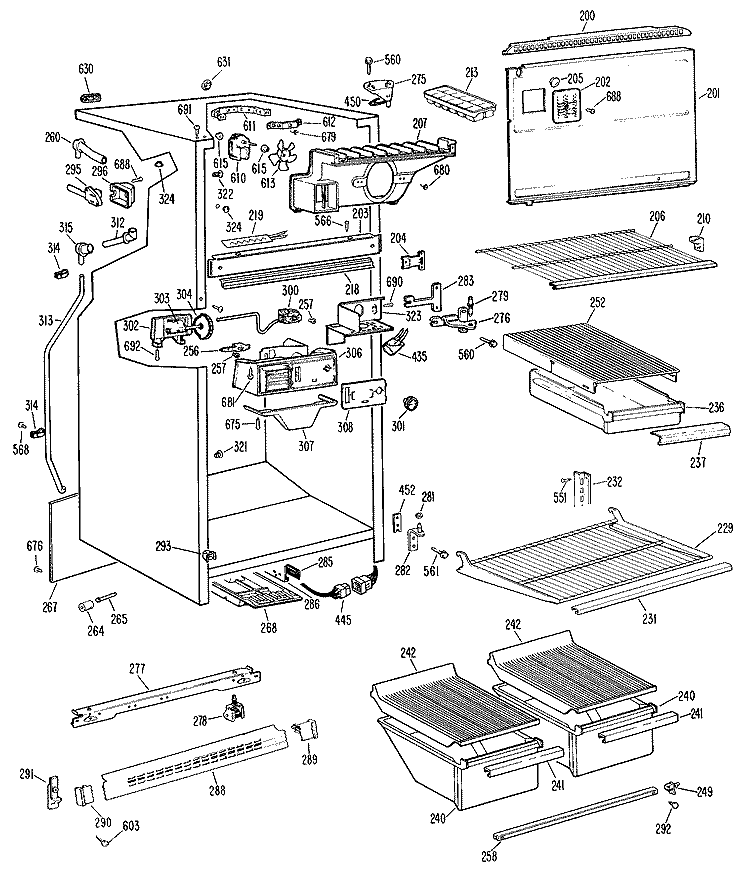 Section Diagram and Parts List for TBX18PGCR  General Electric Refrigerator