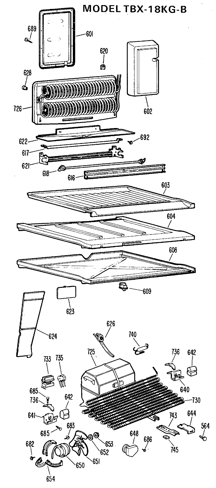 Section Diagram and Parts List for TBX18KGCR  General Electric Refrigerator