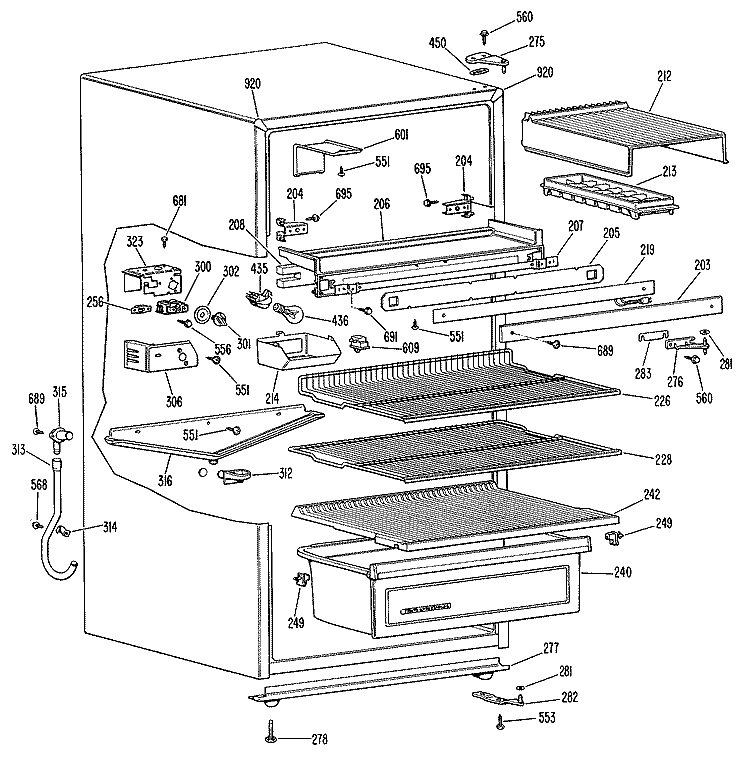 Section Diagram and Parts List for TB13SGER  General Electric Refrigerator